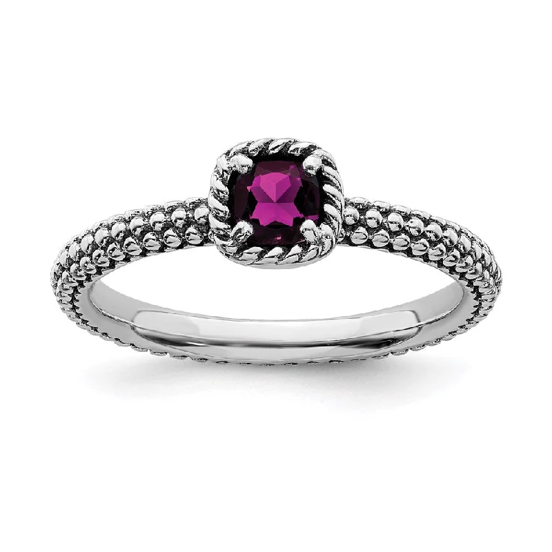 Sterling Silver Stackable Expressions Checker-cut Rhodolite Garnet Ring | QSK746