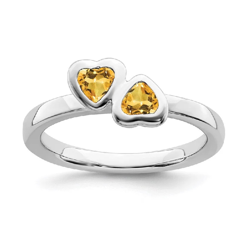 Sterling Silver Stackable Expressions Citrine Double Heart Ring | QSK408