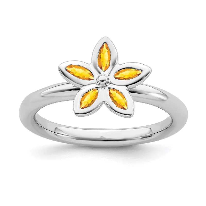 Sterling Silver Stackable Expressions Citrine Flower Ring | QSK489