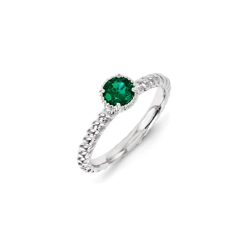 Sterling Silver Stackable Expressions Created Emerald Ring | QSK1105