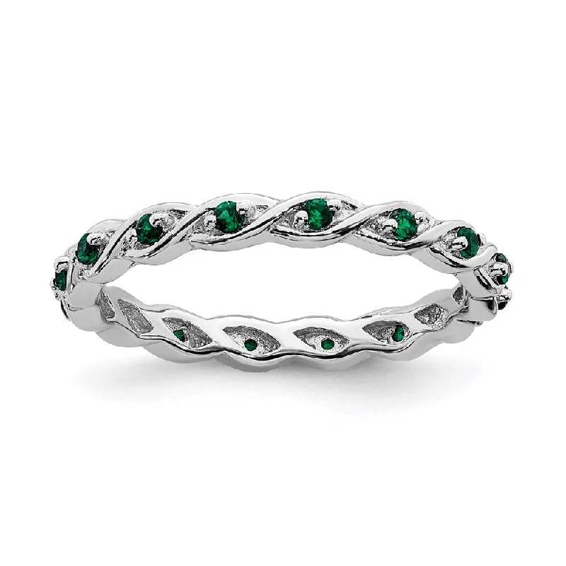 Sterling Silver Stackable Expressions Created Emerald Ring | QSK1474