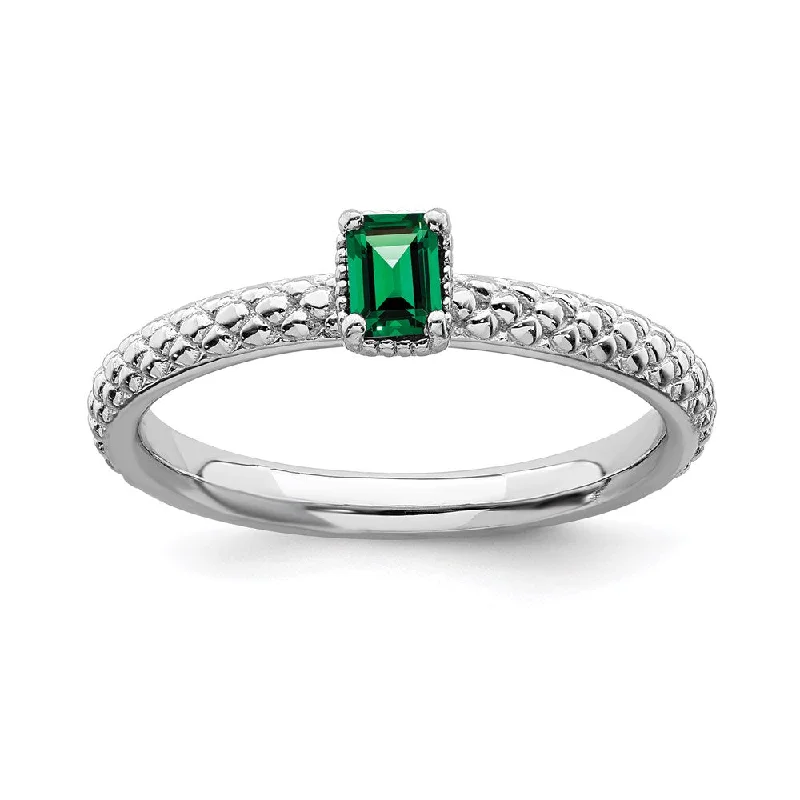 Sterling Silver Stackable Expressions Created Emerald Single Stone Ring | QSK1580