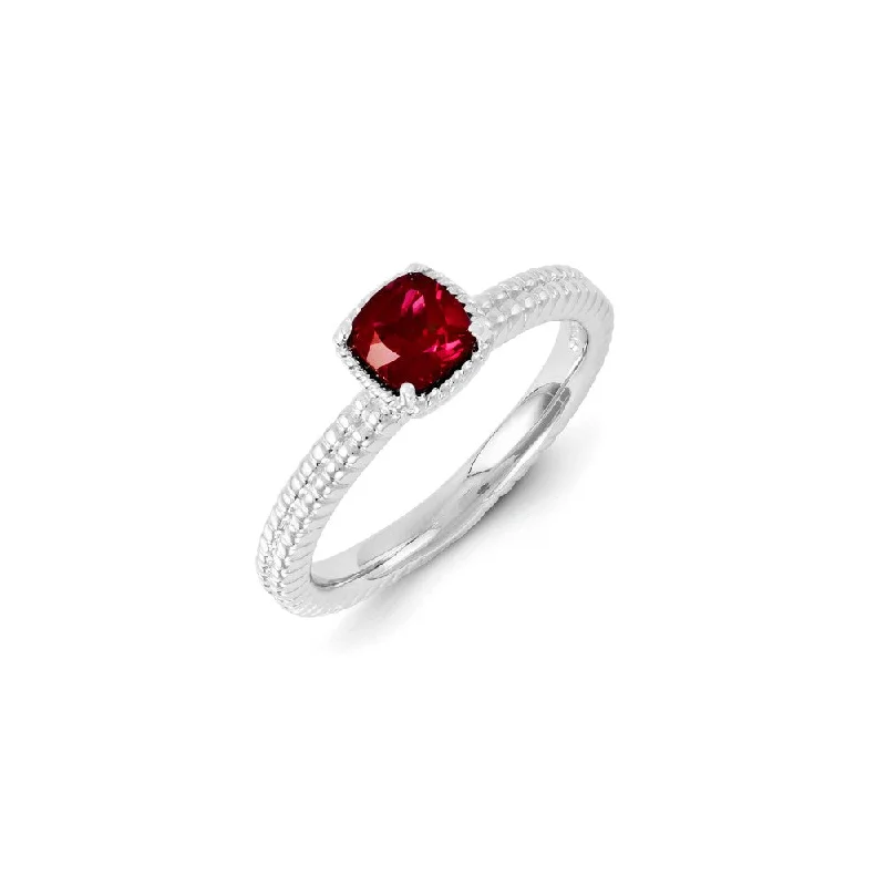 Sterling Silver Stackable Expressions Created Ruby Ring | QSK1098