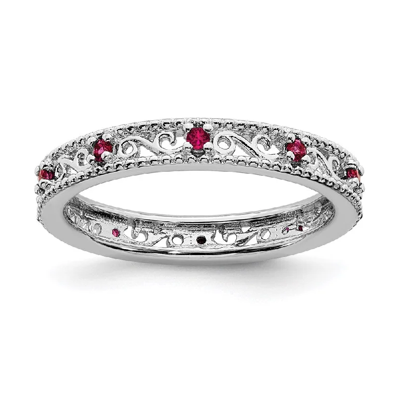 Sterling Silver Stackable Expressions Created Ruby Ring | QSK1488