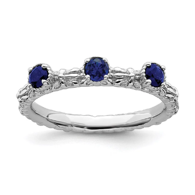 Sterling Silver Stackable Expressions Created Sapphire Three Stone Ring | QSK1596