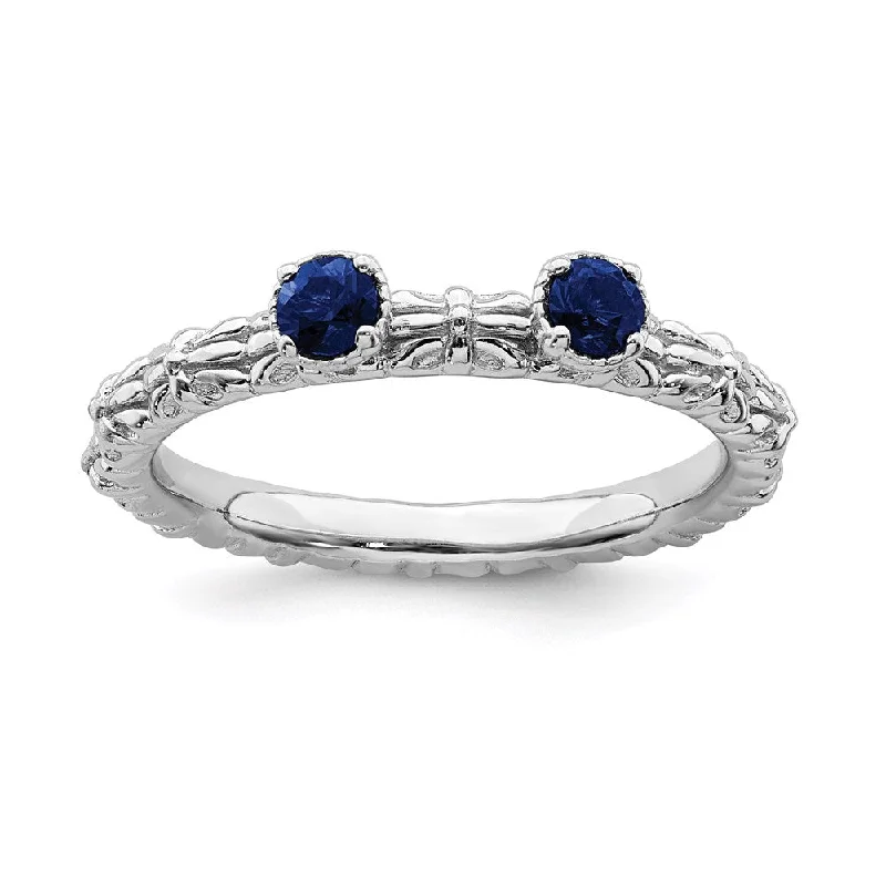 Sterling Silver Stackable Expressions Created Sapphire Two Stone Ring | QSK1593