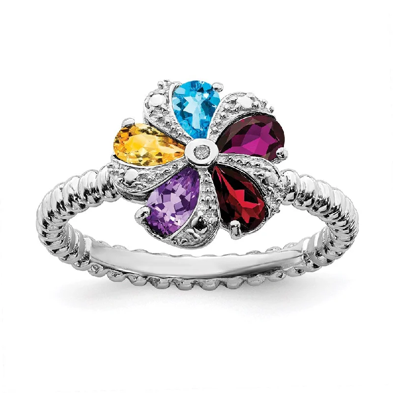 Sterling Silver Stackable Expressions Gemstone & Diamond Ring | QSK791