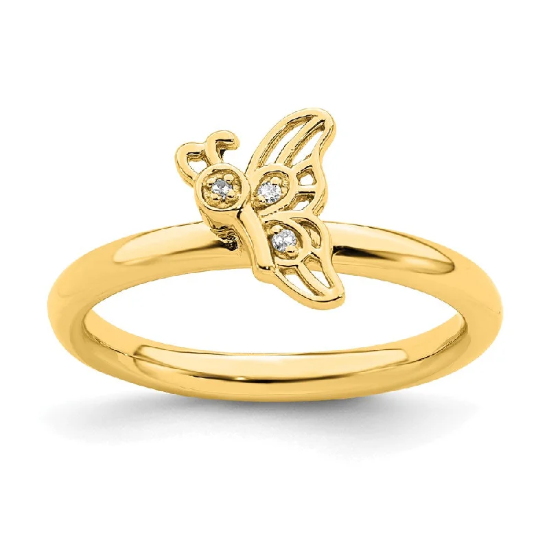 Sterling Silver Stackable Expressions Gold-plated Butterfly w/Diamond Ring | QSK1626