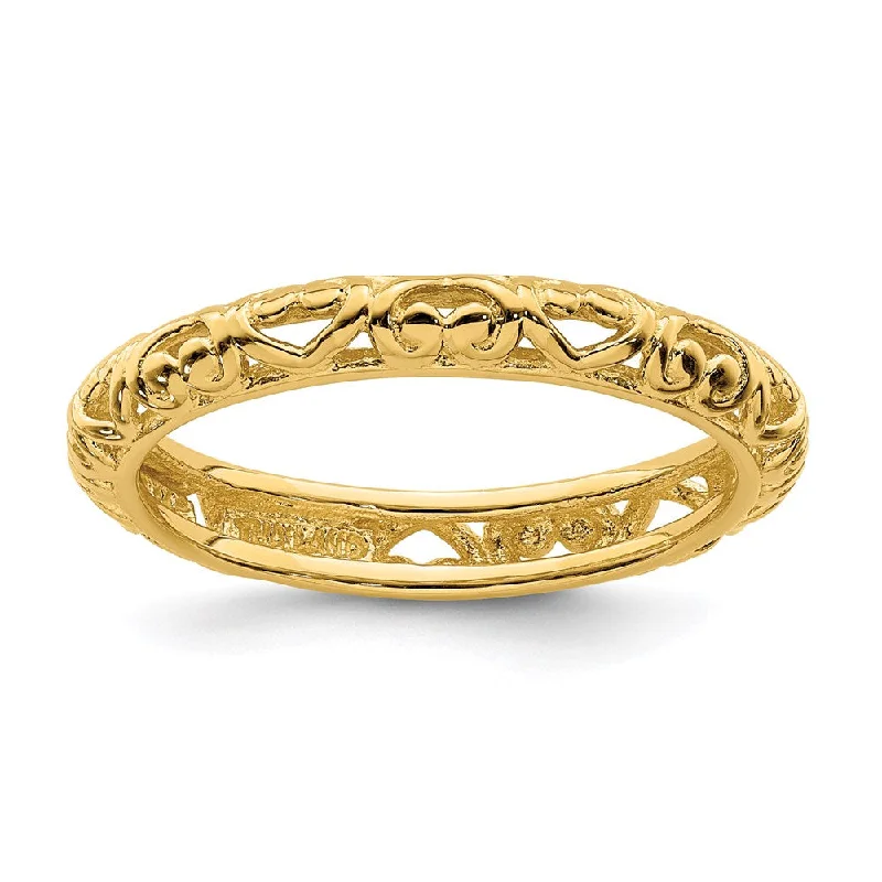 Sterling Silver Stackable Expressions Gold-plated Carved Ring | QSK1610