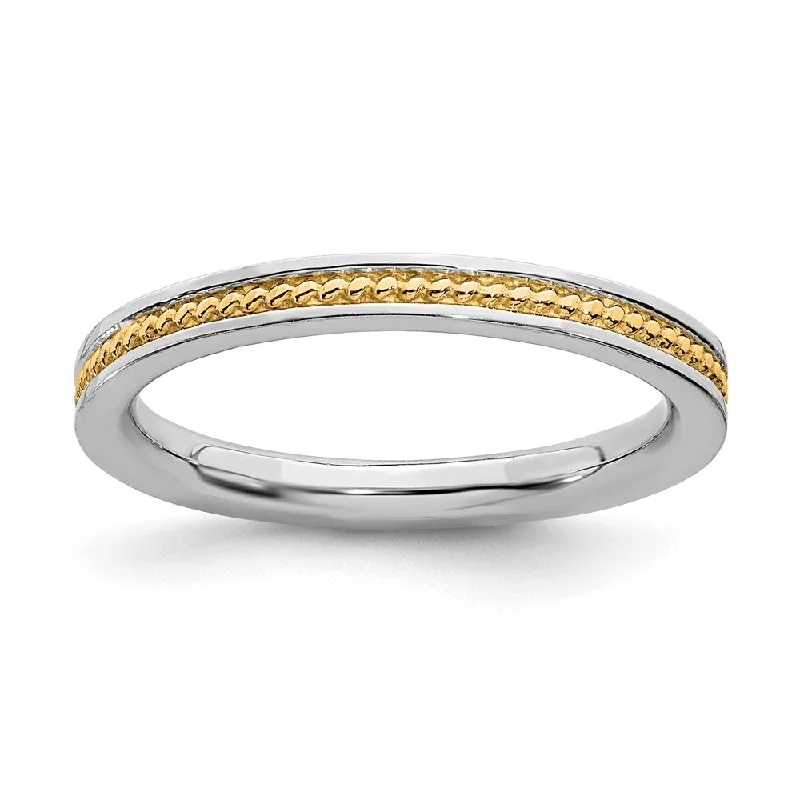 Sterling Silver Stackable Expressions Gold-plated Channeled Ring | QSK1618