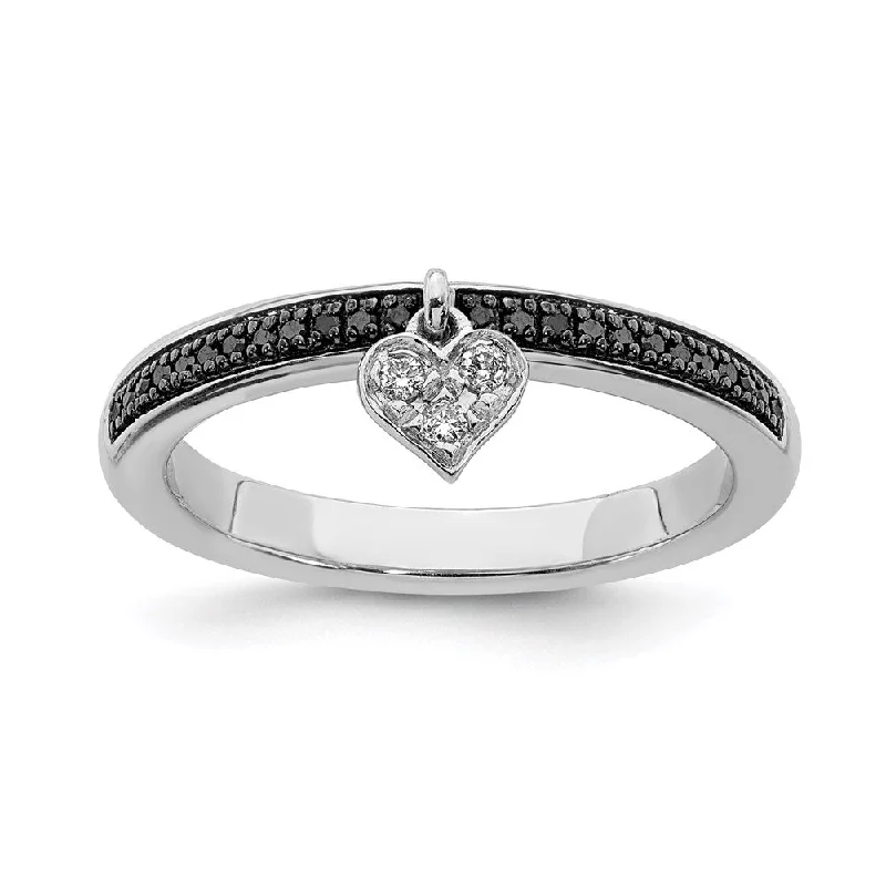 Sterling Silver Stackable Expressions Heart Black & White Diamond Ring | QSK1061