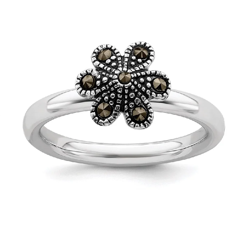 Sterling Silver Stackable Expressions Marcasite Scalloped Ring | QSK818