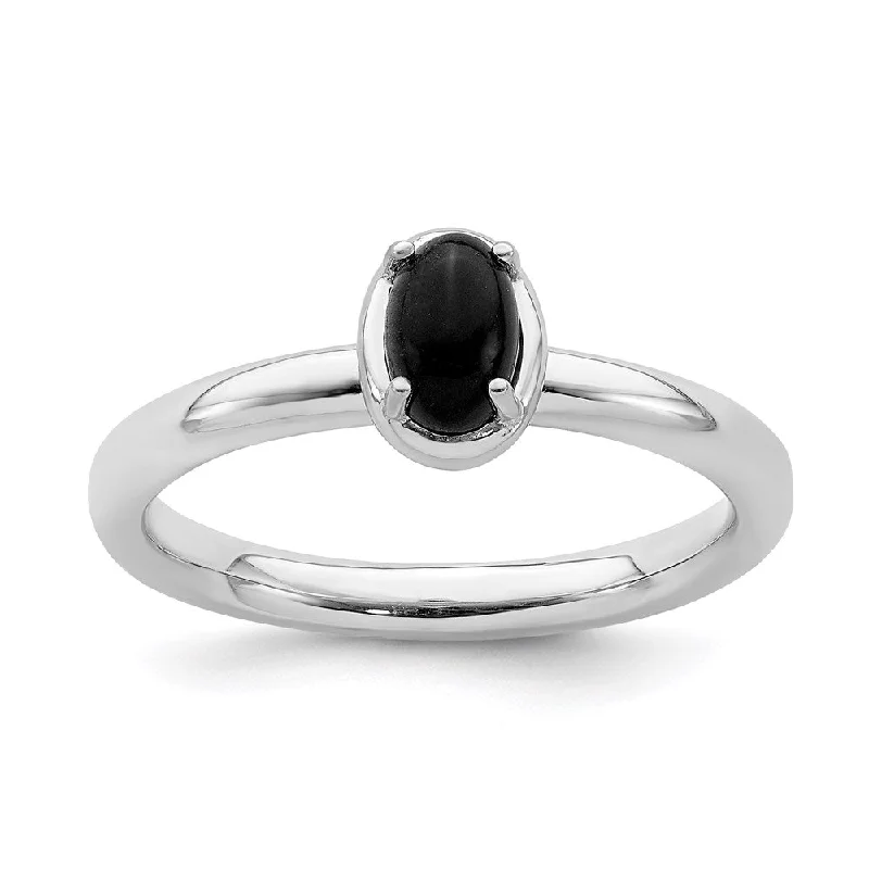 Sterling Silver Stackable Expressions Onyx Polished Ring | QSK902