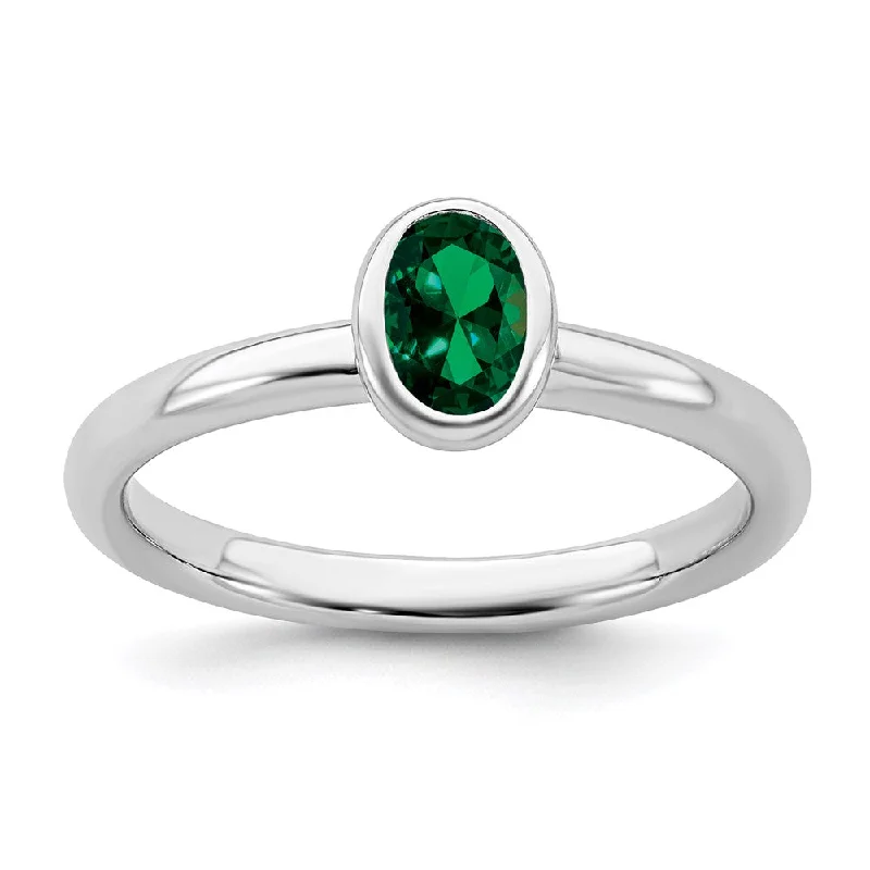 Sterling Silver Stackable Expressions Oval Created Emerald Ring | QSK438