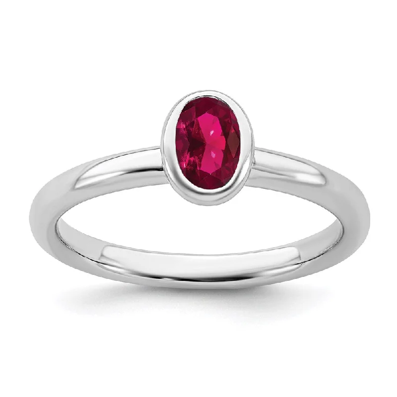 Sterling Silver Stackable Expressions Oval Created Ruby Ring | QSK440