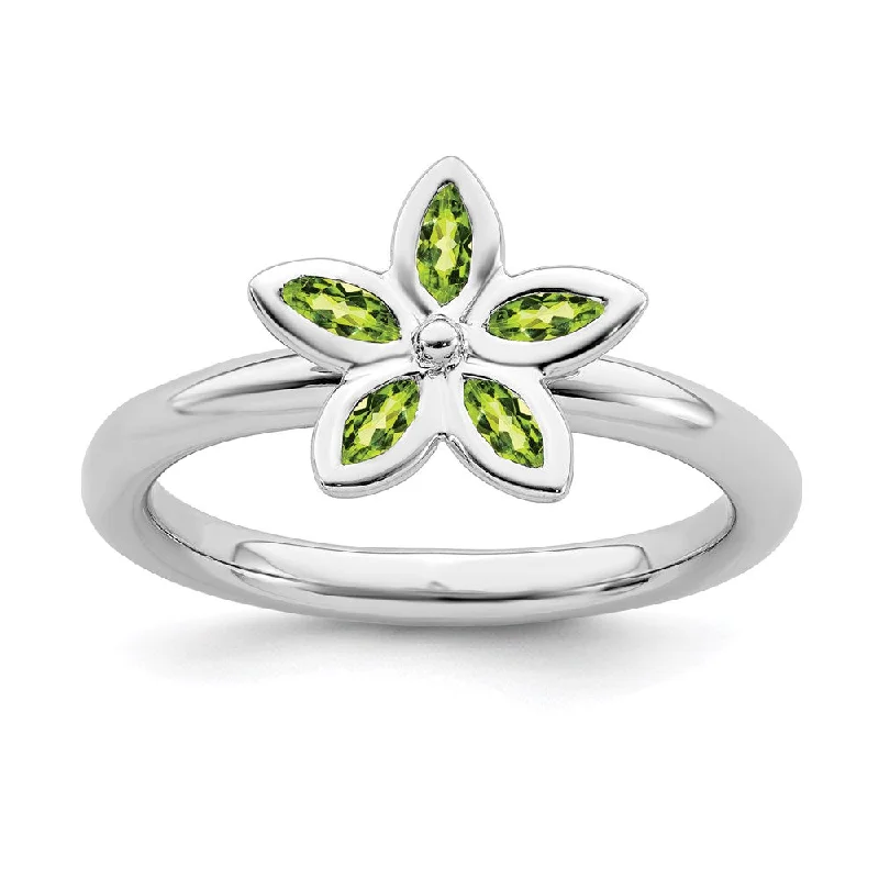 Sterling Silver Stackable Expressions Peridot Flower Ring | QSK491