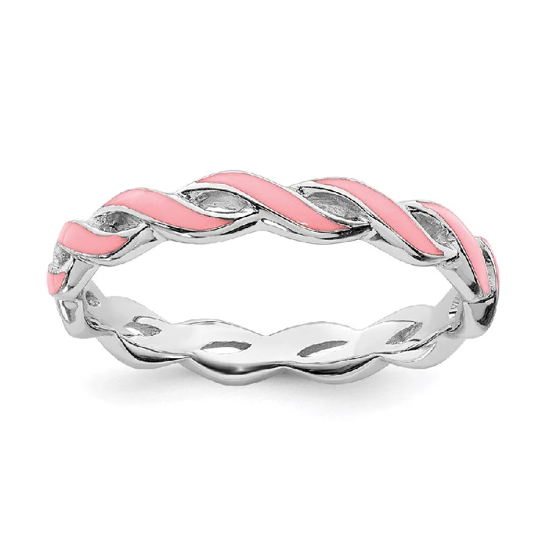 Sterling Silver Stackable Expressions Pink Enamel Ring | QSK1517