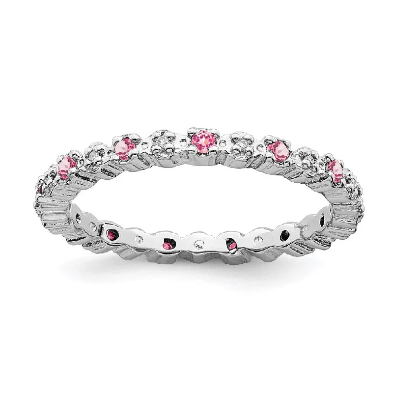 Sterling Silver Stackable Expressions Pink Tourm. & Diamond Ring | QSK541