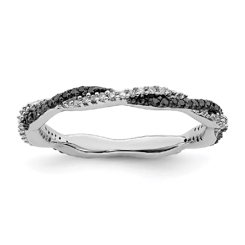 Sterling Silver Stackable Expressions Polished Black/White Dia Ring | QSK631