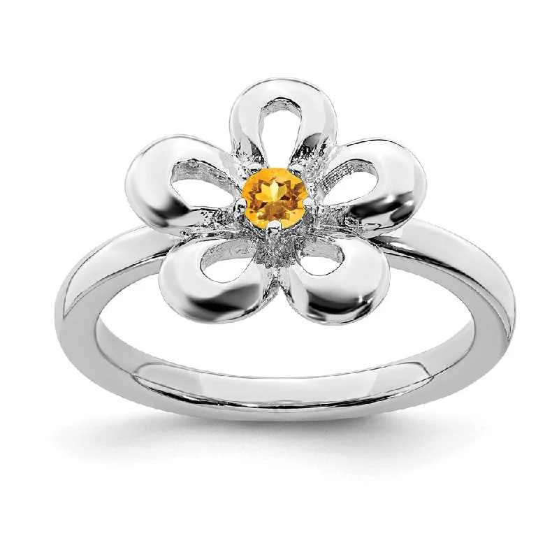 Sterling Silver Stackable Expressions Polished Citrine Flower Ring | QSK117