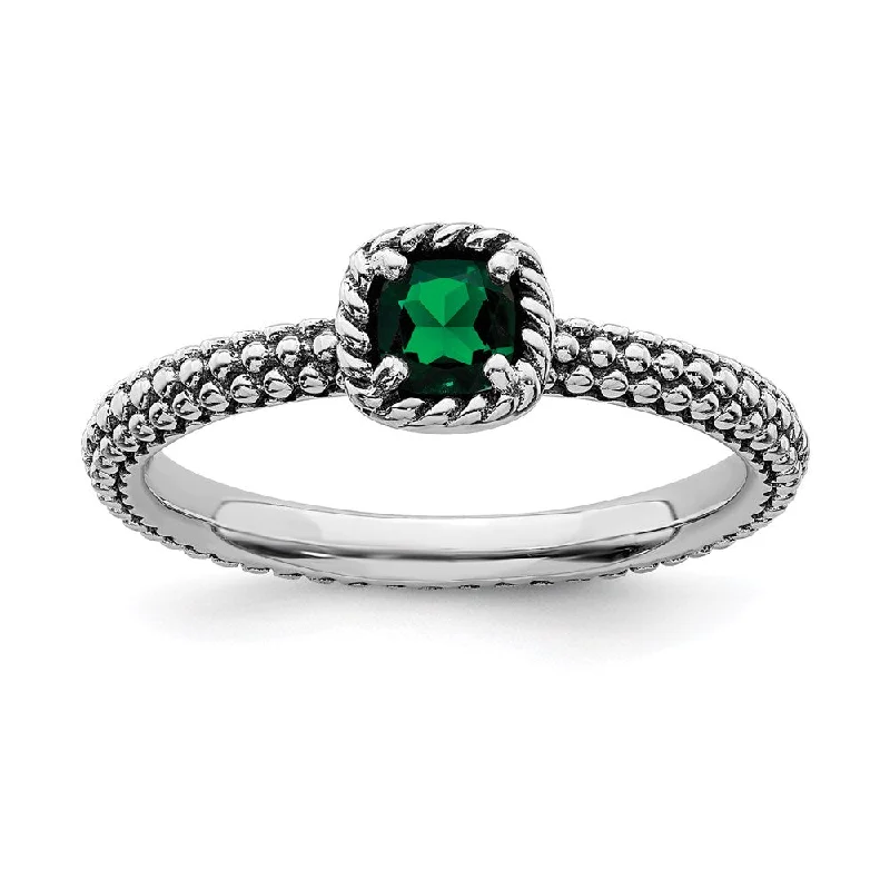 Sterling Silver Stackable Expressions Polished Cr.Emerald Ring | QSK626