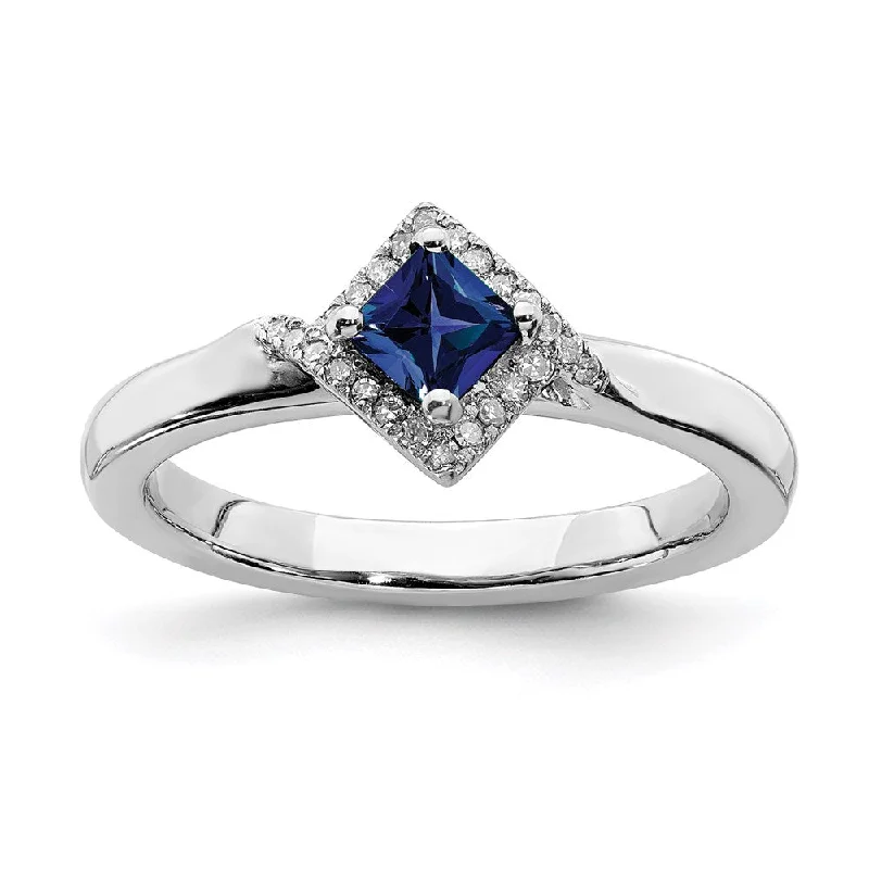 Sterling Silver Stackable Expressions Polished Cr. Sapphire & Dia Ring | QSK649