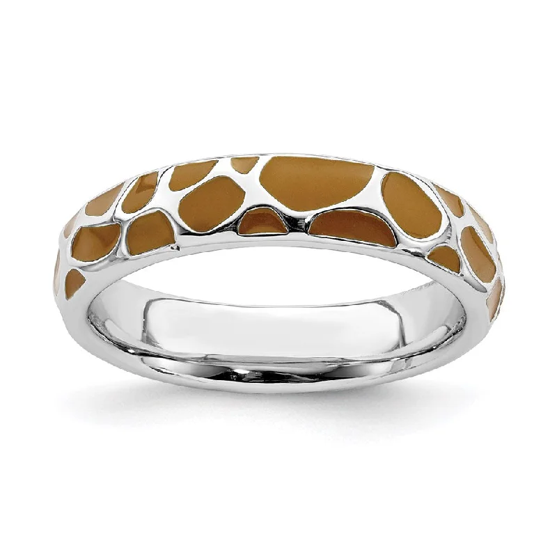 Sterling Silver Stackable Expressions Polished Enameled Animal Print Ring | QSK583