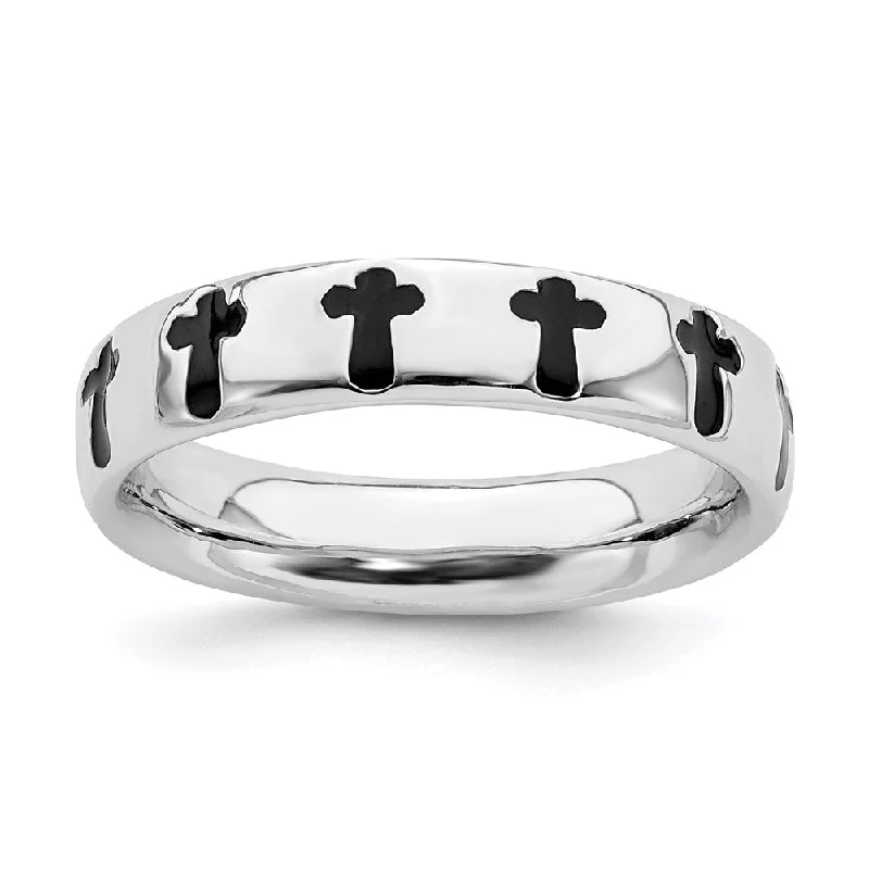 Sterling Silver Stackable Expressions Polished Enameled Cross Ring | QSK108