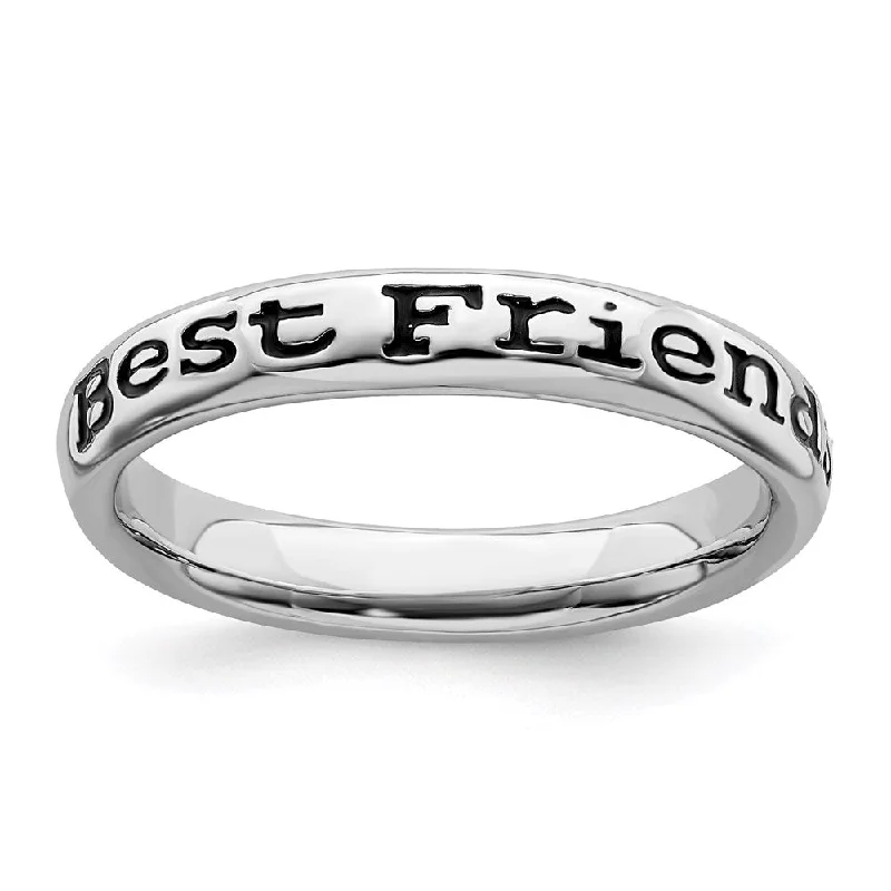 Sterling Silver Stackable Expressions Polished Enameled Friends Ring | QSK997