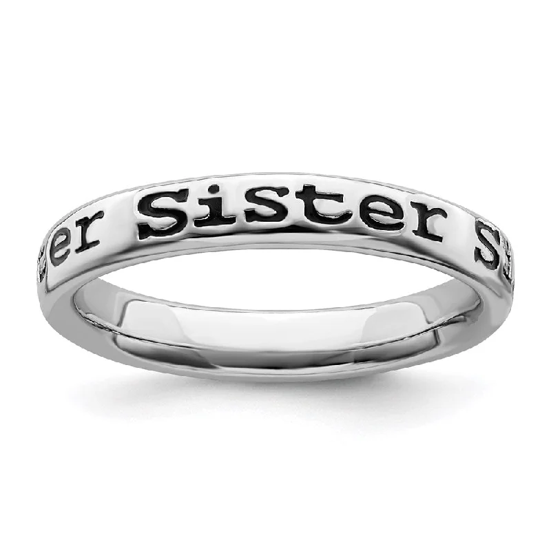 Sterling Silver Stackable Expressions Polished Enameled Sister Ring | QSK996