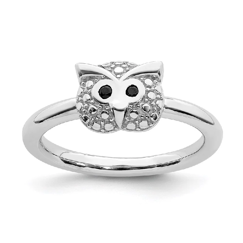 Sterling Silver Stackable Expressions Polished Onyx Owl Ring | QSK1869