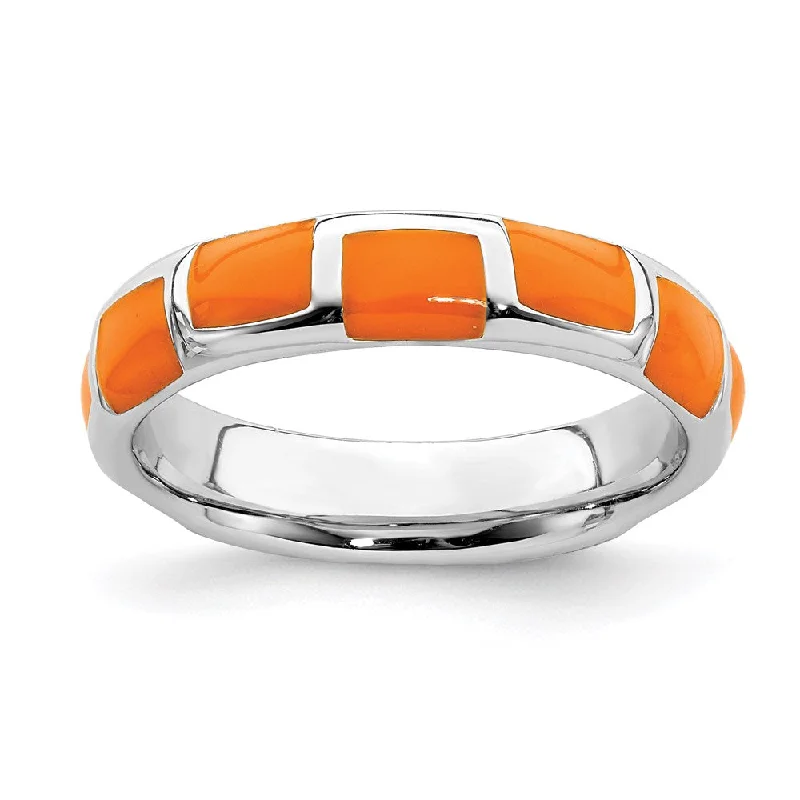 Sterling Silver Stackable Expressions Polished Orange Enameled Ring | QSK595