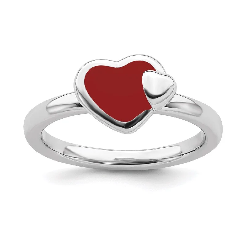 Sterling Silver Stackable Expressions Polished Red Enameled Heart Ring | QSK109