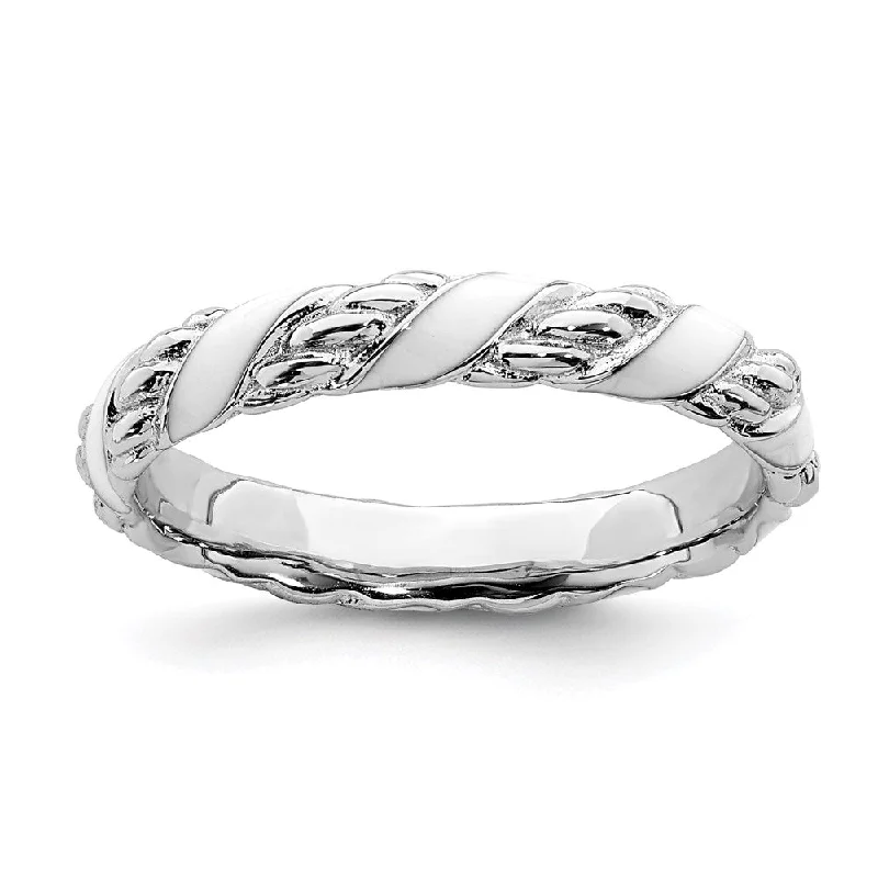 Sterling Silver Stackable Expressions Polished White Enameled Ring | QSK571