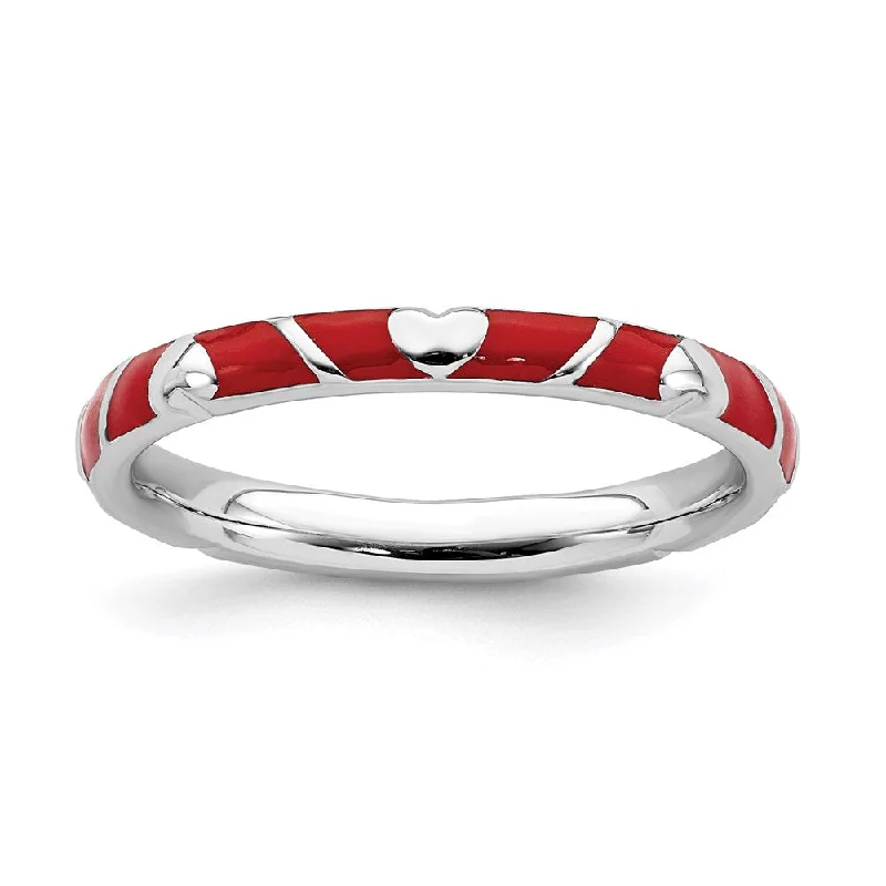 Sterling Silver Stackable Expressions Red Enamel Heart Ring | QSK1519