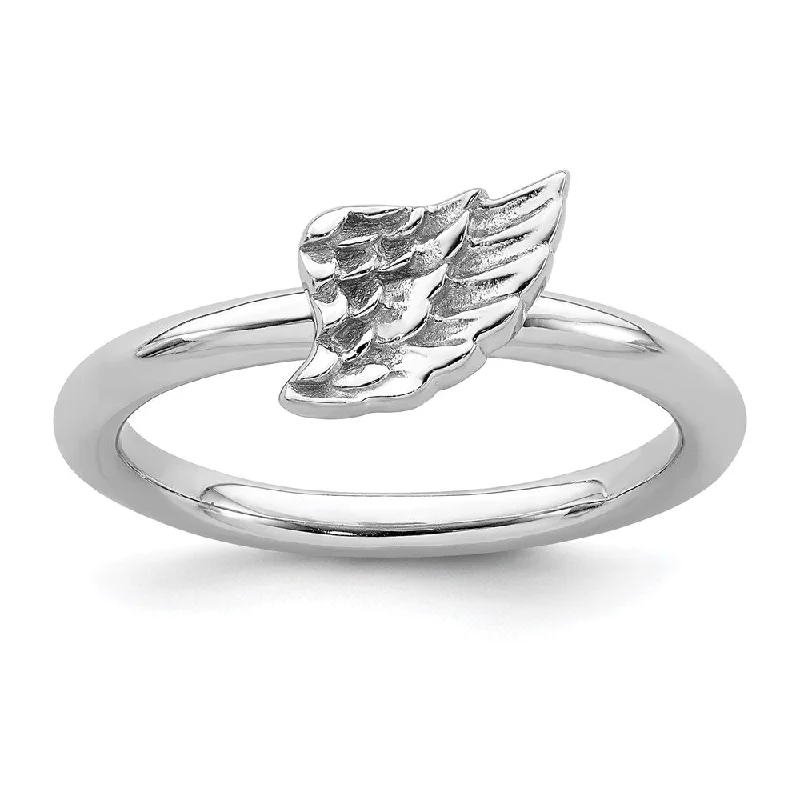 Sterling Silver Stackable Expressions Rhodium Angel Wing Ring | QSK1986