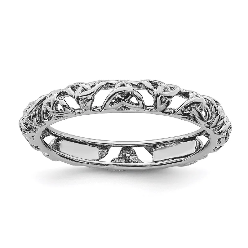 Sterling Silver Stackable Expressions Rhodium Celtic Knot Ring | QSK2011