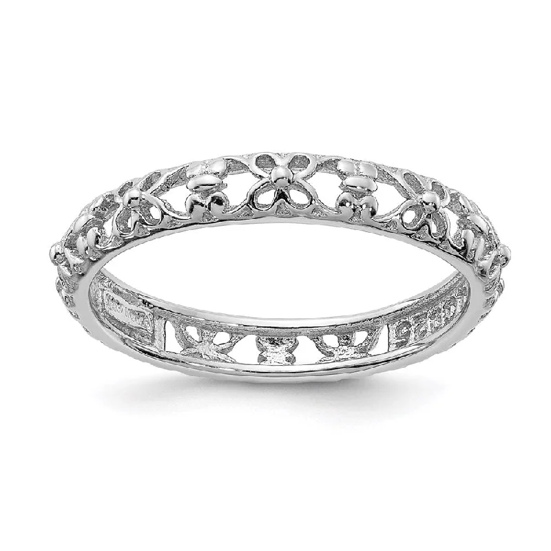 Sterling Silver Stackable Expressions Rhodium-plated Flower/Butterfly Ring | QSK2052