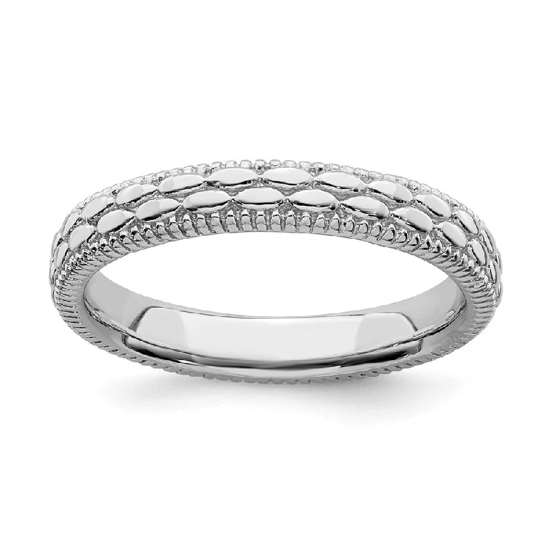 Sterling Silver Stackable Expressions Rhodium-plated Patterned Ring | QSK1566