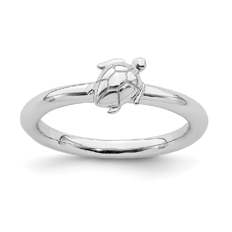 Sterling Silver Stackable Expressions Rhodium Turtle Ring | QSK1956