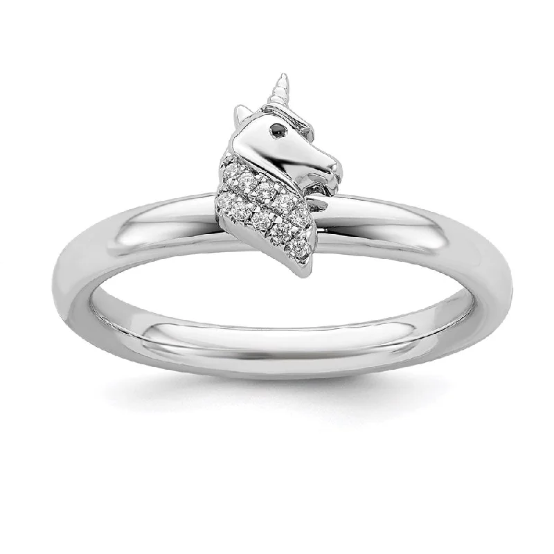 Sterling Silver Stackable Expressions Unicorn Diamond Ring | QSK2165