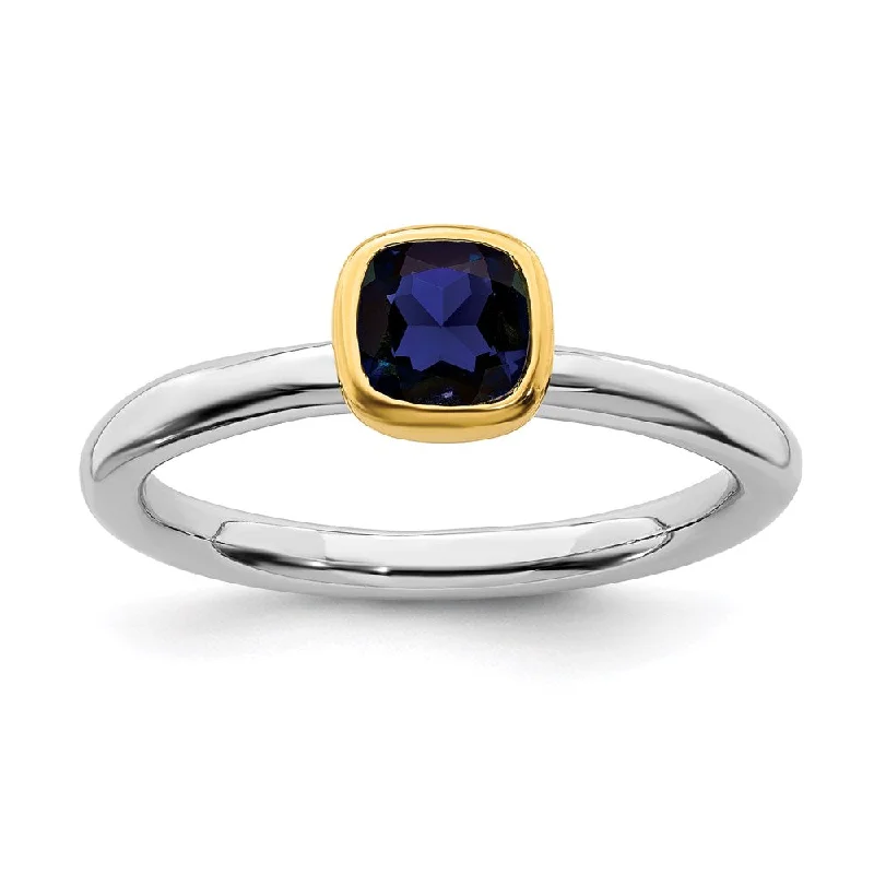 Sterling Silver Stackable Expressions w/Gold-plate Cr. Sapphire Ring | QSK1895