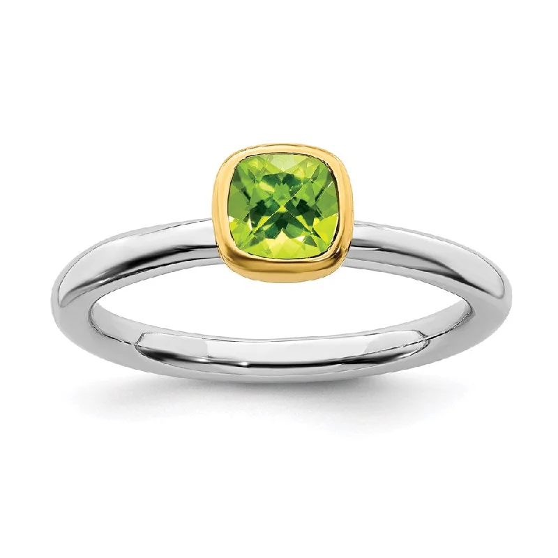 Sterling Silver Stackable Expressions w/Gold-plate Peridot Ring | QSK1894