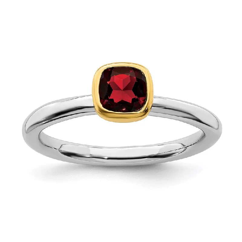 Sterling Silver Stackable Expressions w/Gold-plated Garnet Ring | QSK1887