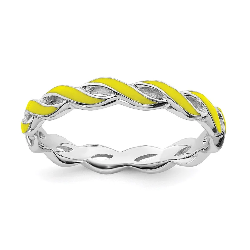 Sterling Silver Stackable Expressions Yellow Enamel Ring | QSK1510