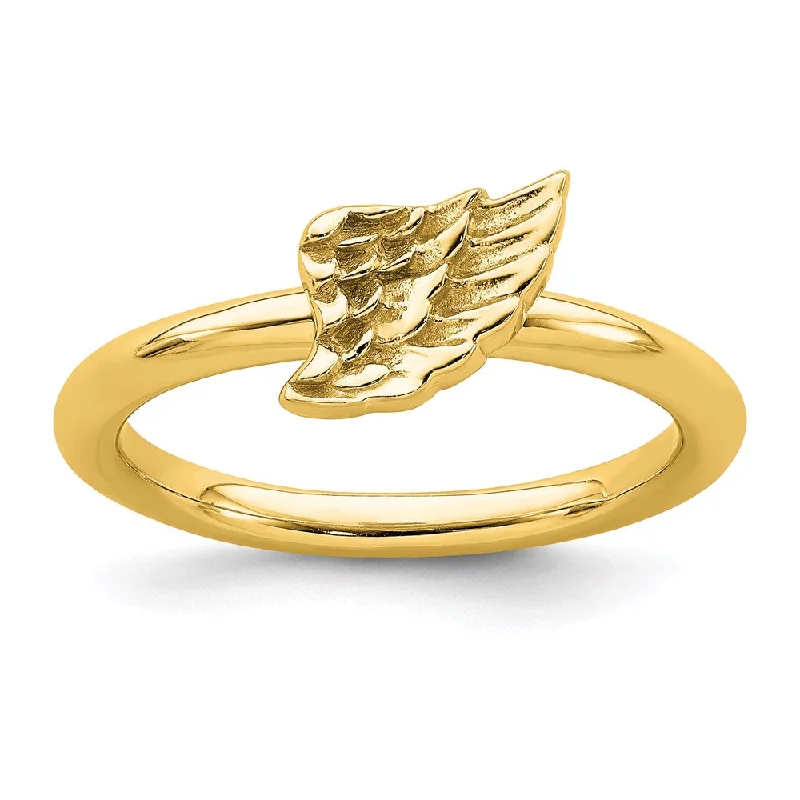 Sterling Silver Stackable Expressions Yellow-plated Angel Wing Ring | QSK1984