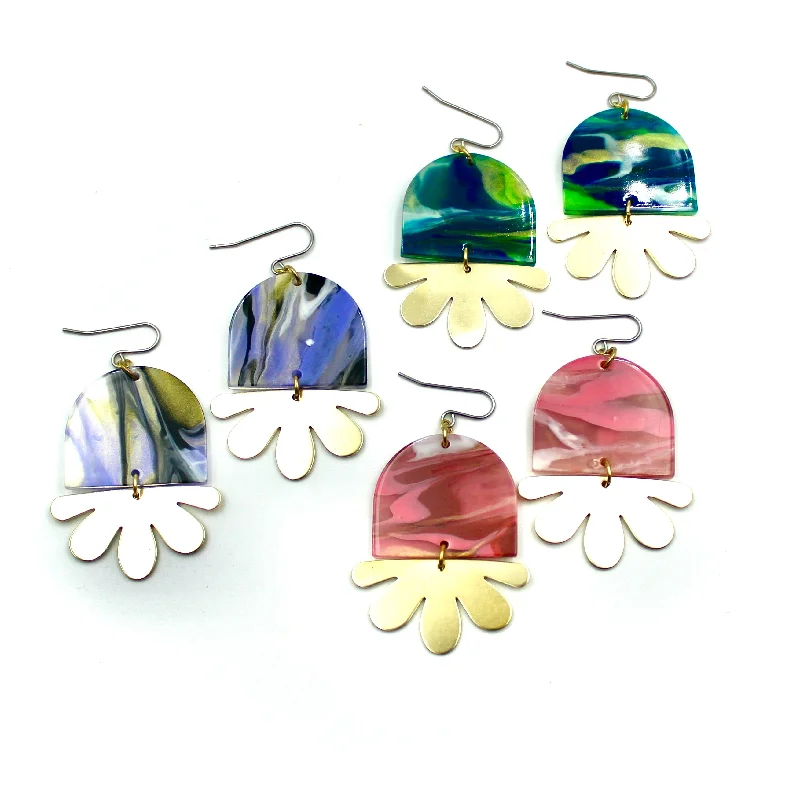 Detachable Drop Earrings with Charms -Swirly Half Flower Earrings