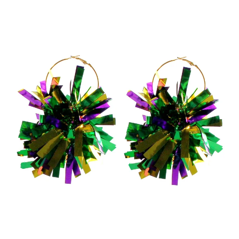 Drop Earrings for Formal Attire -Mardi Gras Tinsel Earrings 4.5"