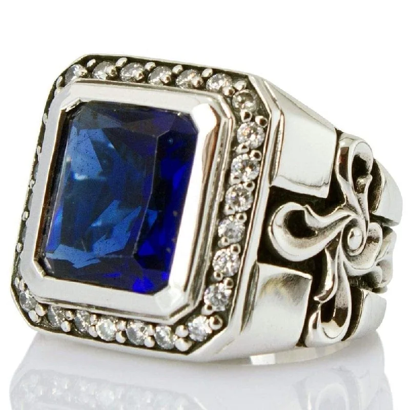 Tribal Cross Sapphire Sterling Silver Men's Ring