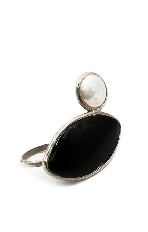 Onyx and Pearl Double Ring